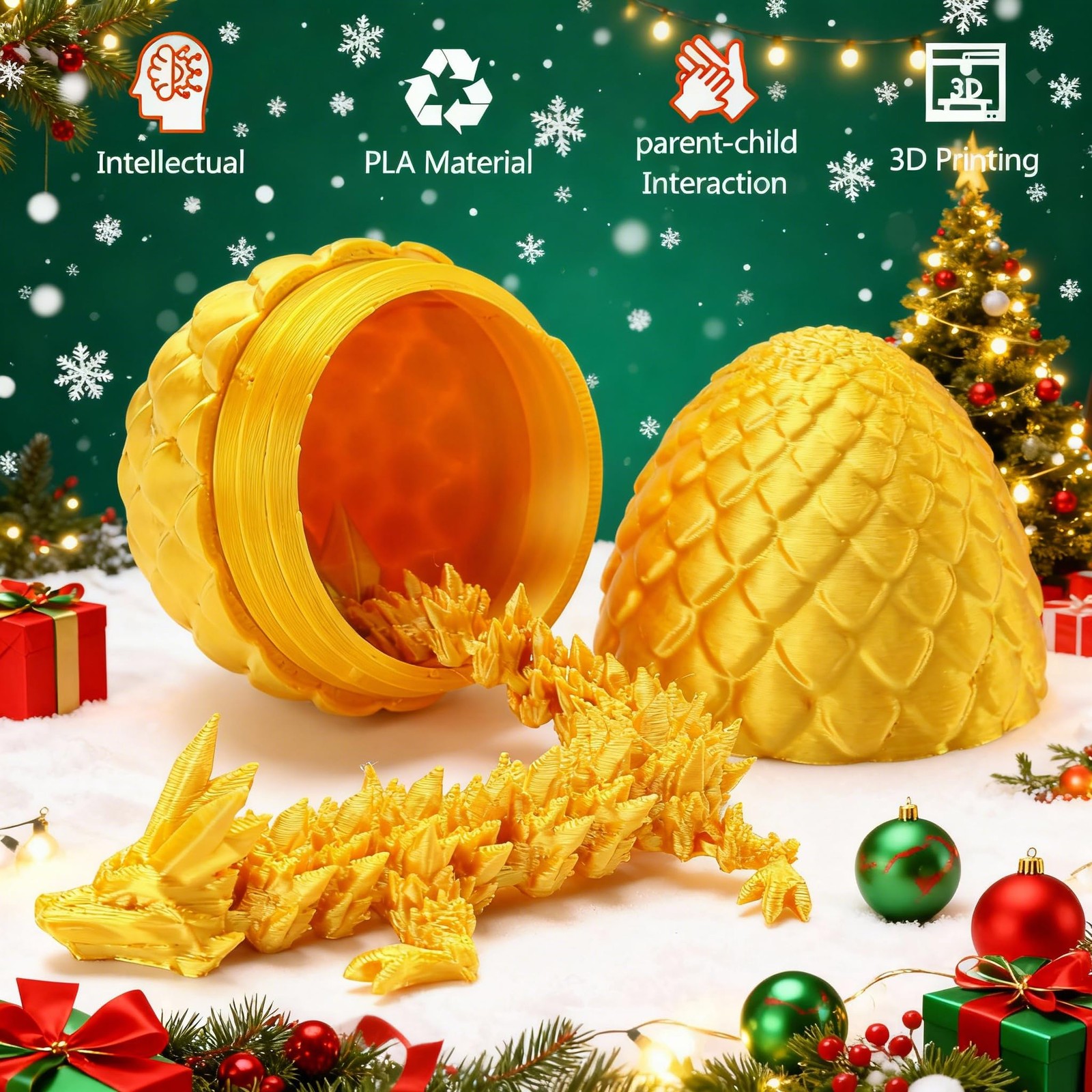 4PCS 3D Printed Dragon Eggs, 3D Printer Articulated Crystal Dragon Toys for ,…