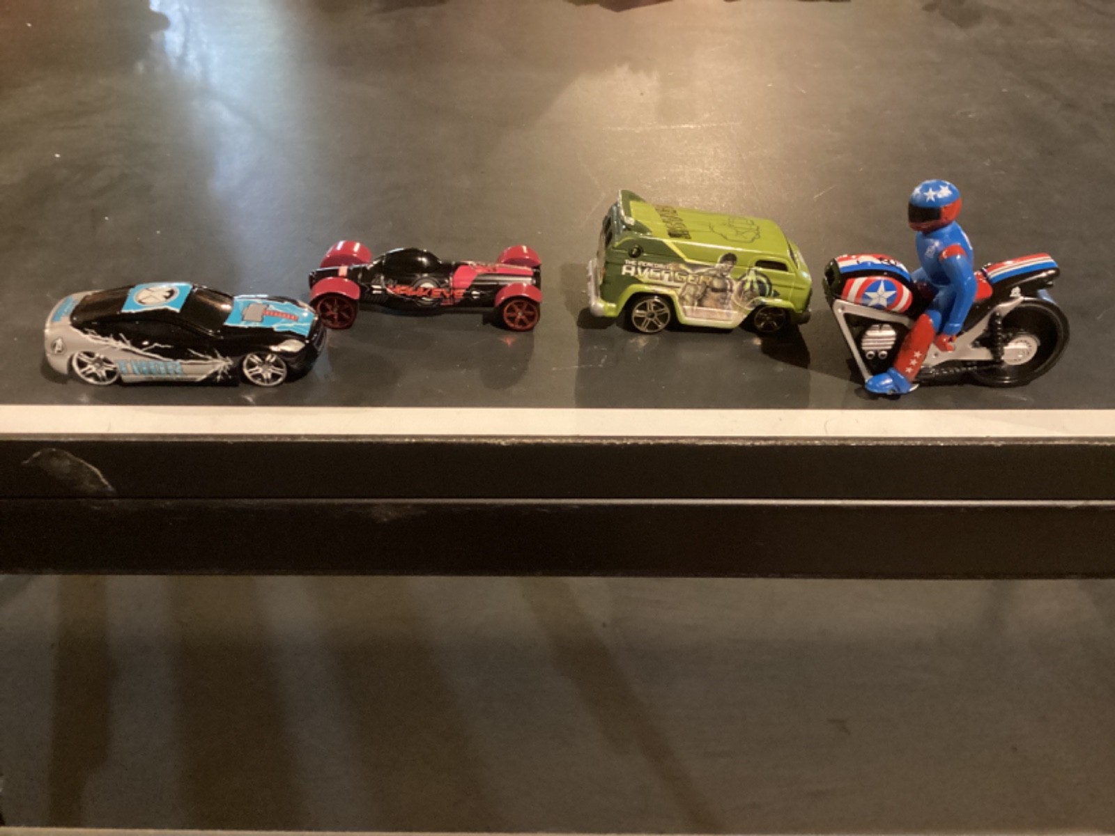 Marvel Thor, Hulk & Hawkeye Die Cast Vehicles + Captain America Plastic Bike