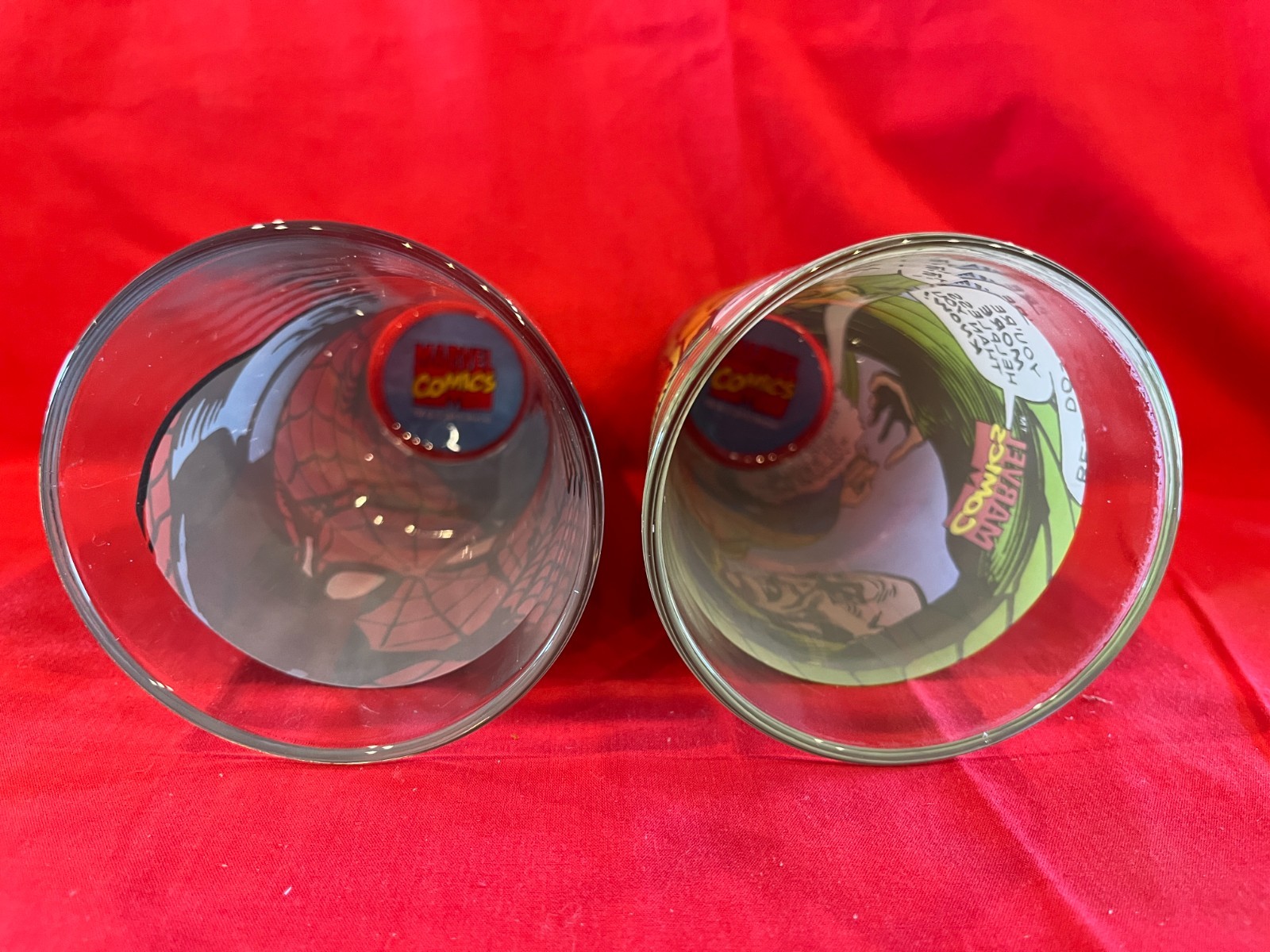 MARVEL COMICS SPIDER-MAN FULL-WRAP TUMBLERS 16OZ GLASS SET/2 3E DIRECT 2010