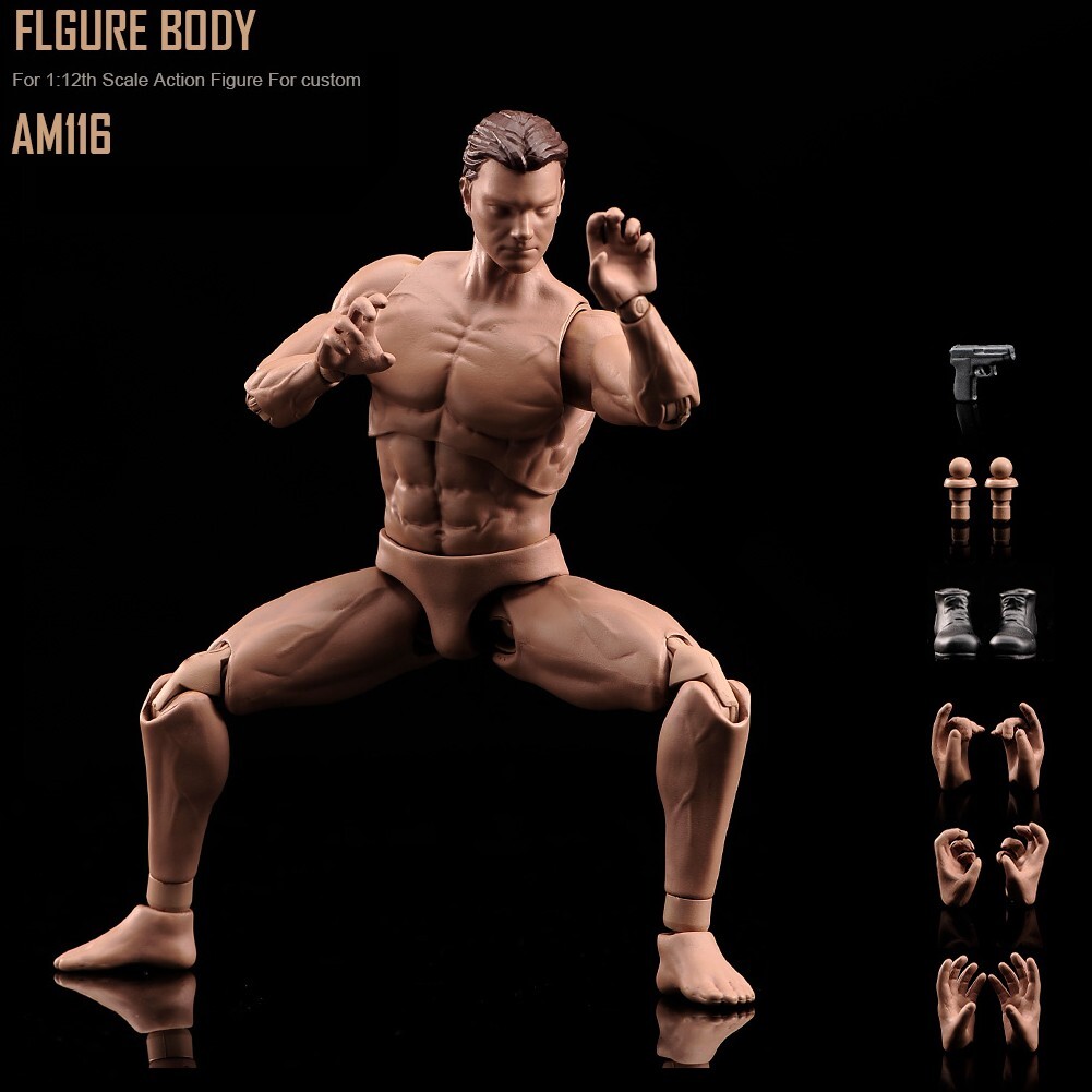 1/12 Male Super Flexible Muscular Joint Body+Head 6 » Action Figure Model Doll