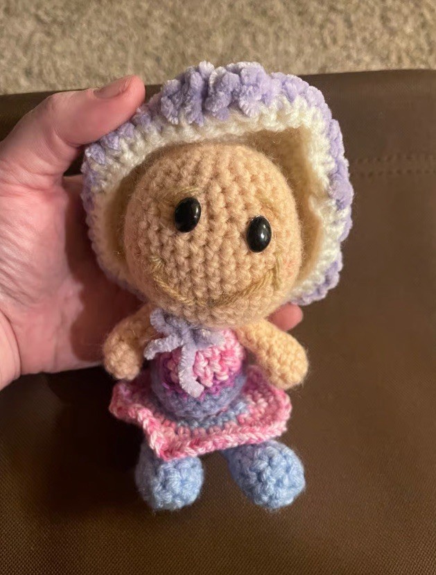 Handmade Crochet toy Girl Light ,Black Eyes
