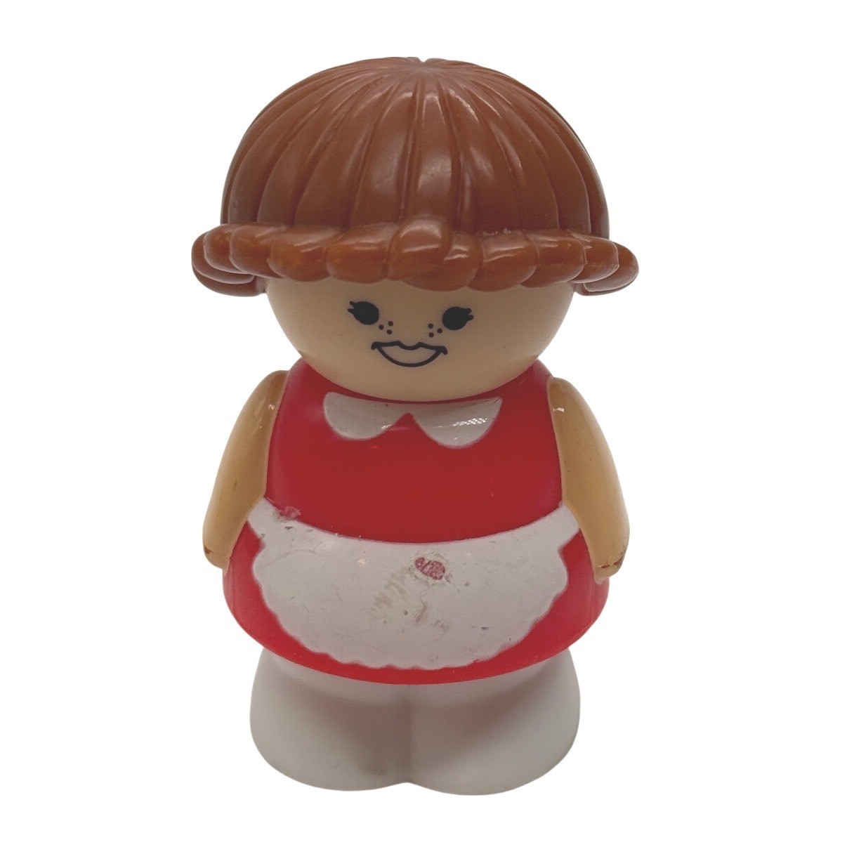 Shelcore Girl Figure Toy Kids OS Red Vintage Plastic Freckles Brown Hair Apron