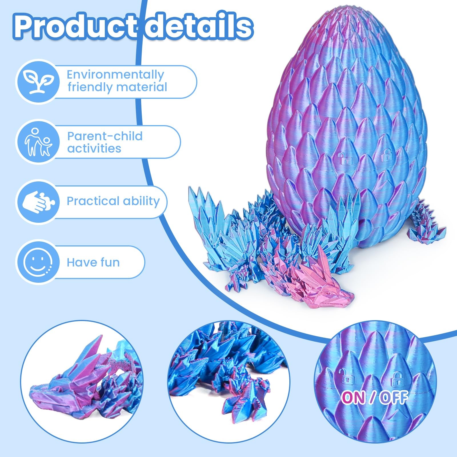 3D Printed Dragon Eggs with Articulated Fly Dragon Inside, Collectible Figuri…