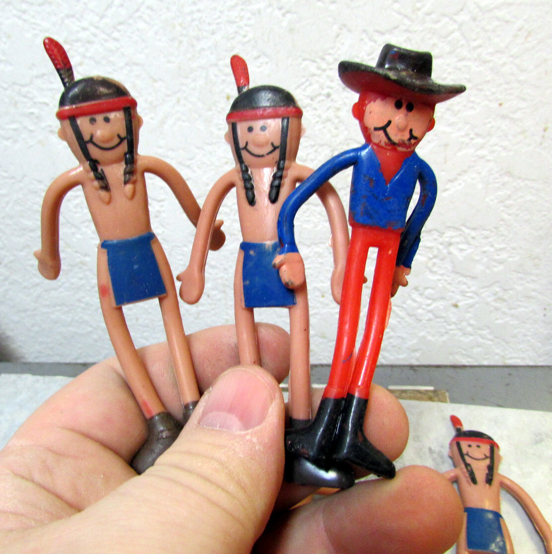 plastic bendable 4 inch figures, 4 Native Americans 1 Cowboy, fun toys for kids