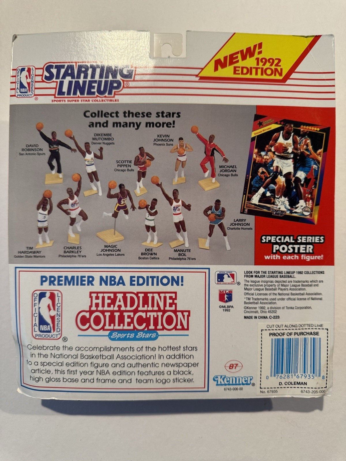 💥🏀 1992 DERRICK COLEMAN Starting Lineup, NJ Nets, NBA, Card & Poster 🏀💥