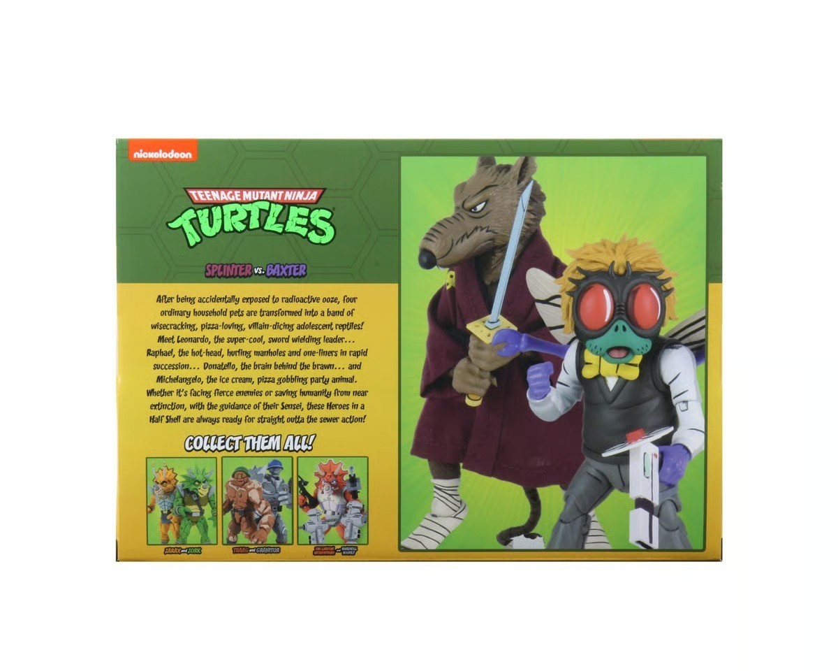 TEENAGE MUTANT NINJA TURTLES – SPLINTER VS BAXTER ACTION FIGURE SET BY NECA