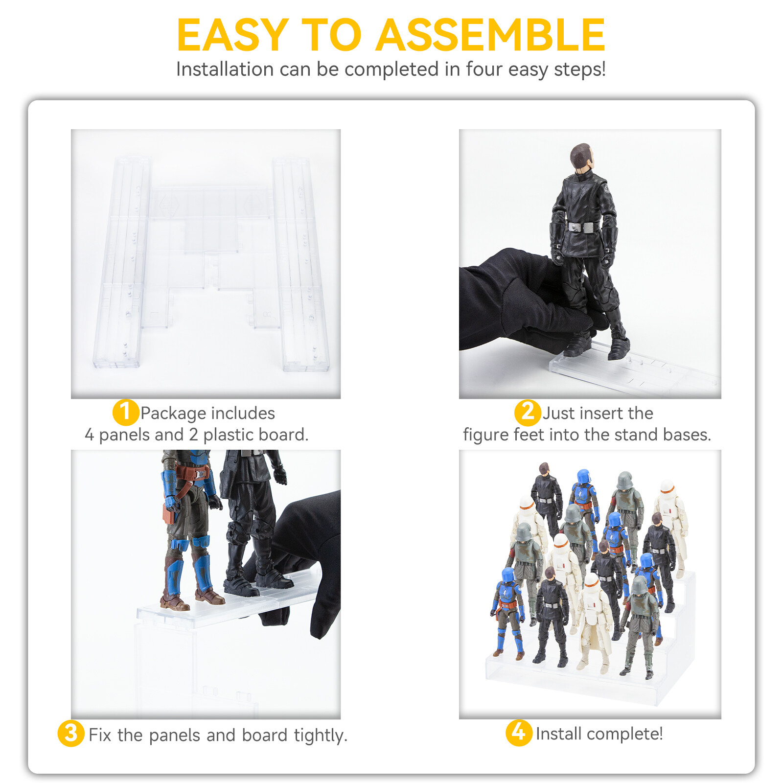 4 Tier Clear Risers Display Stand Shelf for 6&Prime; Black Series Gi Joe Aciton Figure