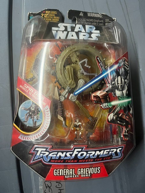 💥🚀🤖 STAR WARS TRANSFORMERS 2005 GENERAL GRIEVOUS WHEEL BIKE SPIN DISK SEALED