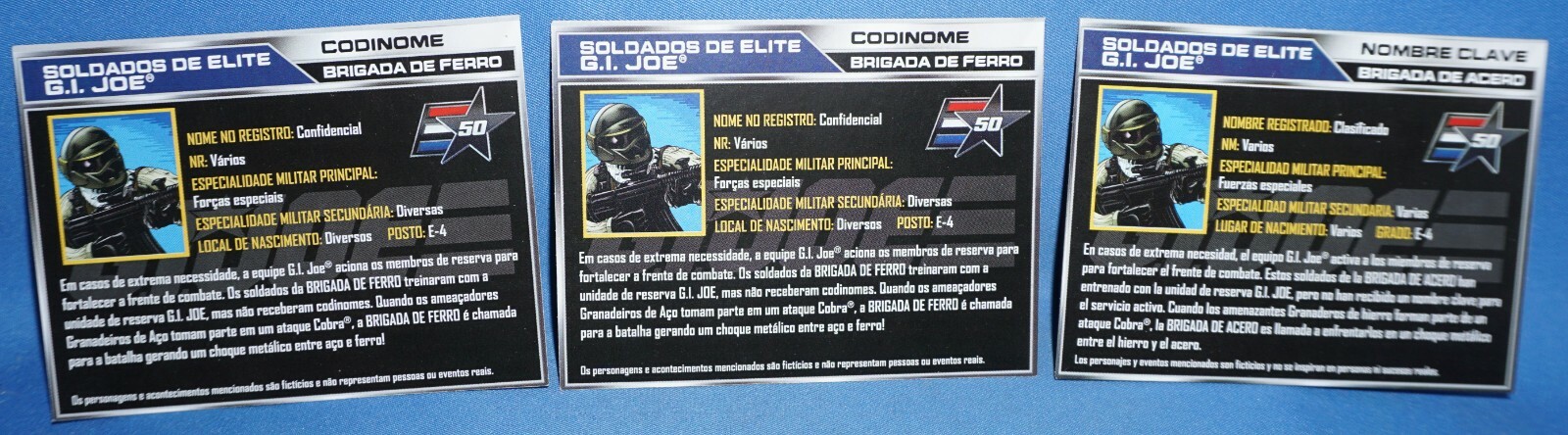 G.I. Joe 2011 STEEL BRIGADE (V3A) PORTUGUESE FILE CARDS (3) Cards 3.75&Prime;