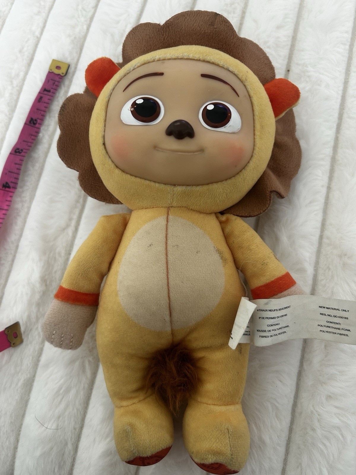 Cocomelon JJ LION Cat 8&Prime; Yellow Plush Doll Soft Toy w/ Plastic Face b9
