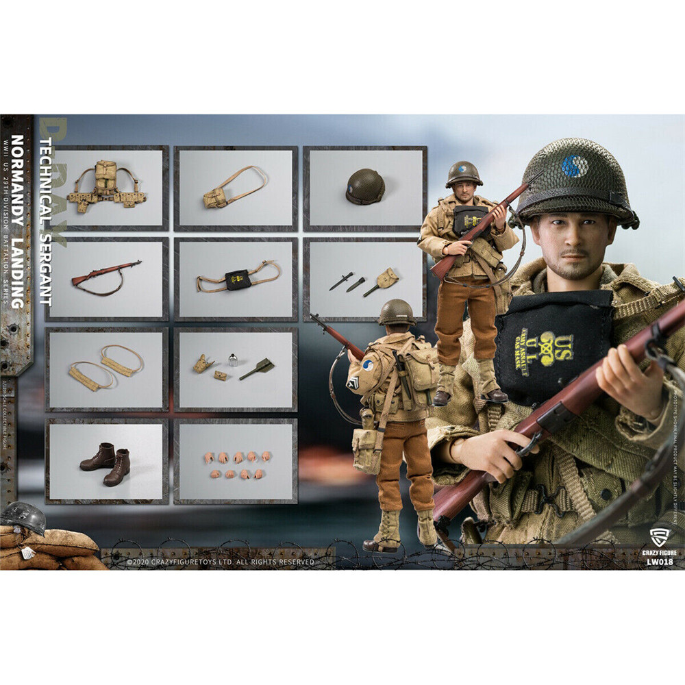 CrazyFigure 1:12 LW018 WWII US Rangers Normandy Landing 6&Prime; Technical Sergant Toy
