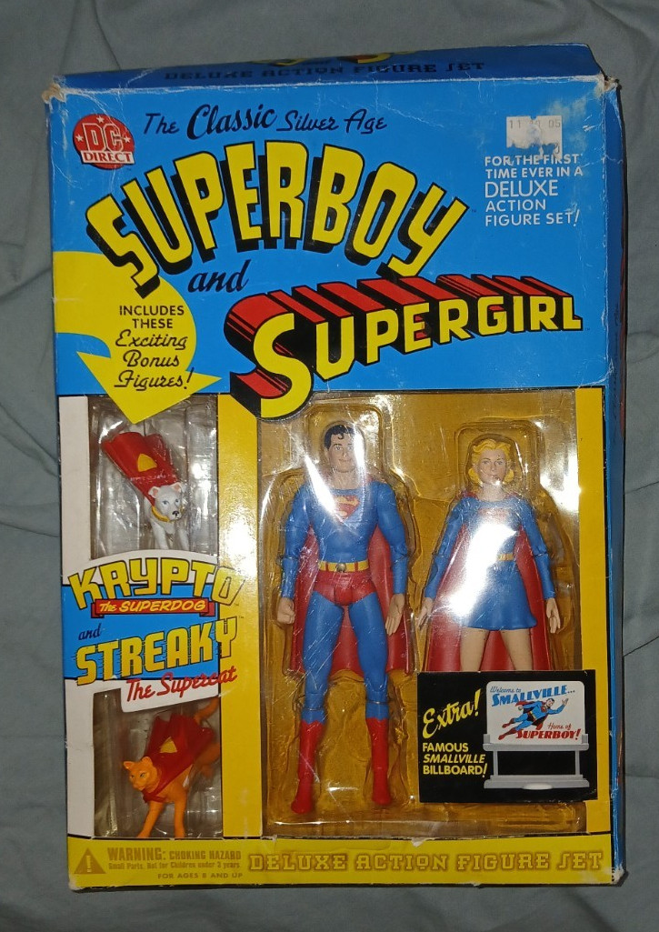 DC DIRECT SILVER AGE SUPERBOY & SUPERGIRL WITH KRYPTO & STREAKY 6&Prime; FIGURE SET