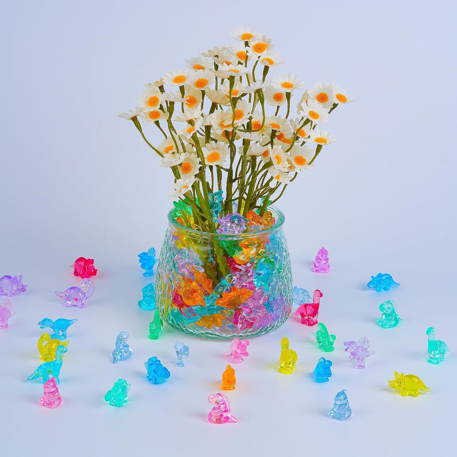 180 Pieces Mini Dinosaur Figures, Multi-Colored Small Acrylic Dinosaur Toys Vase