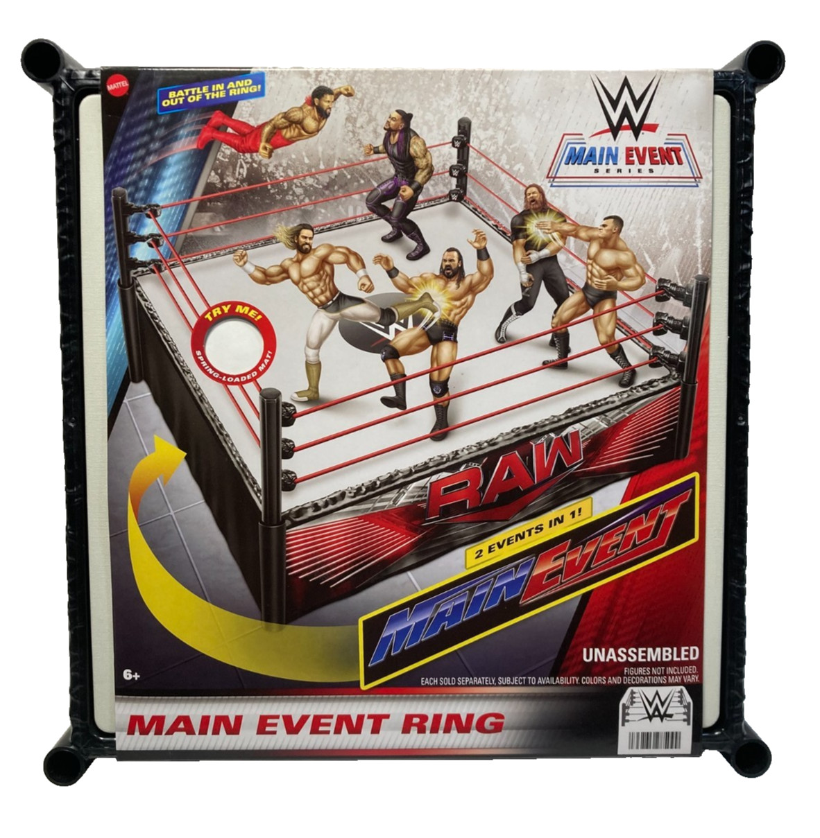 Mattel WWE Superstar Ring with Labels for Main Event & RAW for Kids 6+