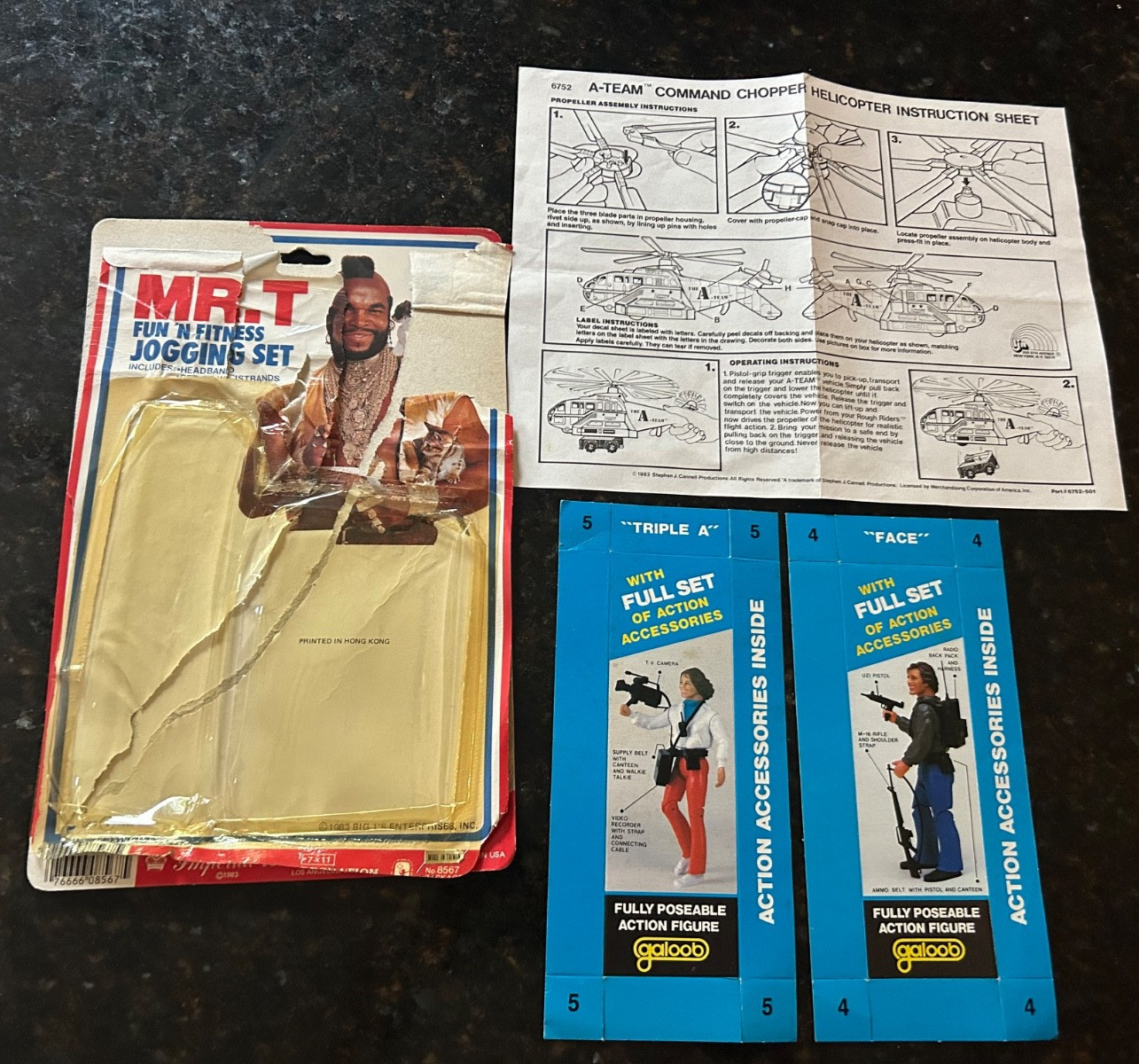 1983 Galoob A-TEAM Paper Lot Command Chopper Instructions, Mr. T Jogging Set etc