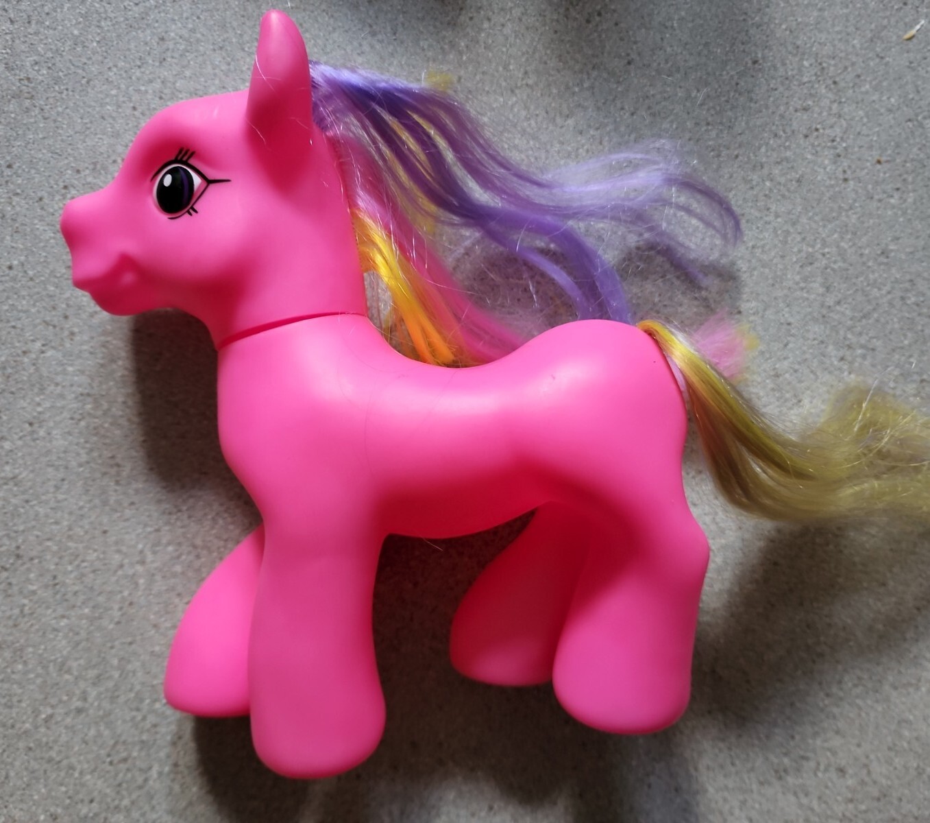 Pink Pony Figure with Shiny Yellow and Purple Mane Plastic 7&Prime; Tall