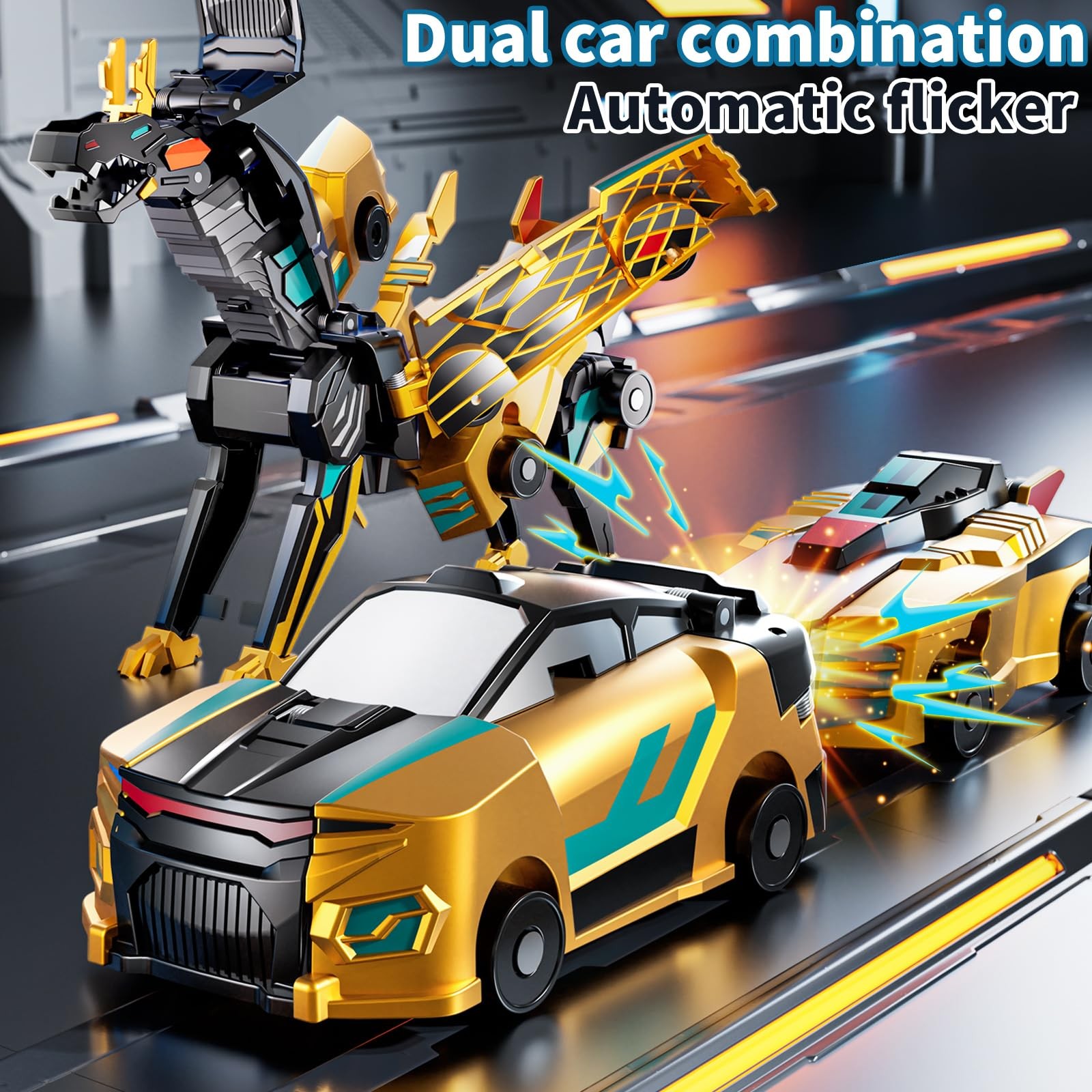 ZDRKWSM Collision Transforming Dinosaur Car 4.5 x 5.3 x 1.8 inches, Golden