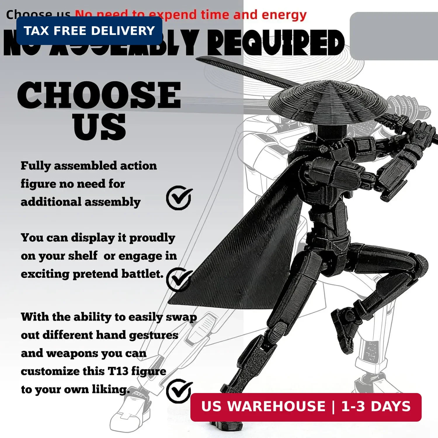 T13 Already Assembled Action Figure Accessories,T13 Multi-Jointed Movable 3D Pri