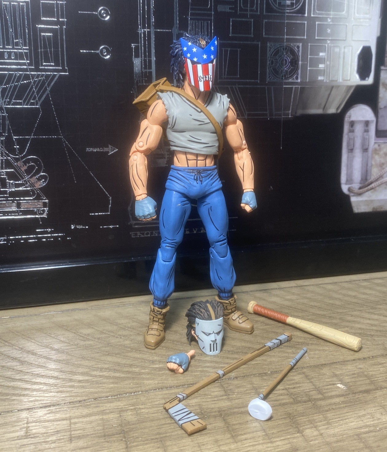 Neca MIRAGE CASEY JONES Gray w/ BODYCOUNT HEAD TEENAGE MUTANT NINJA TURTLES 7in.