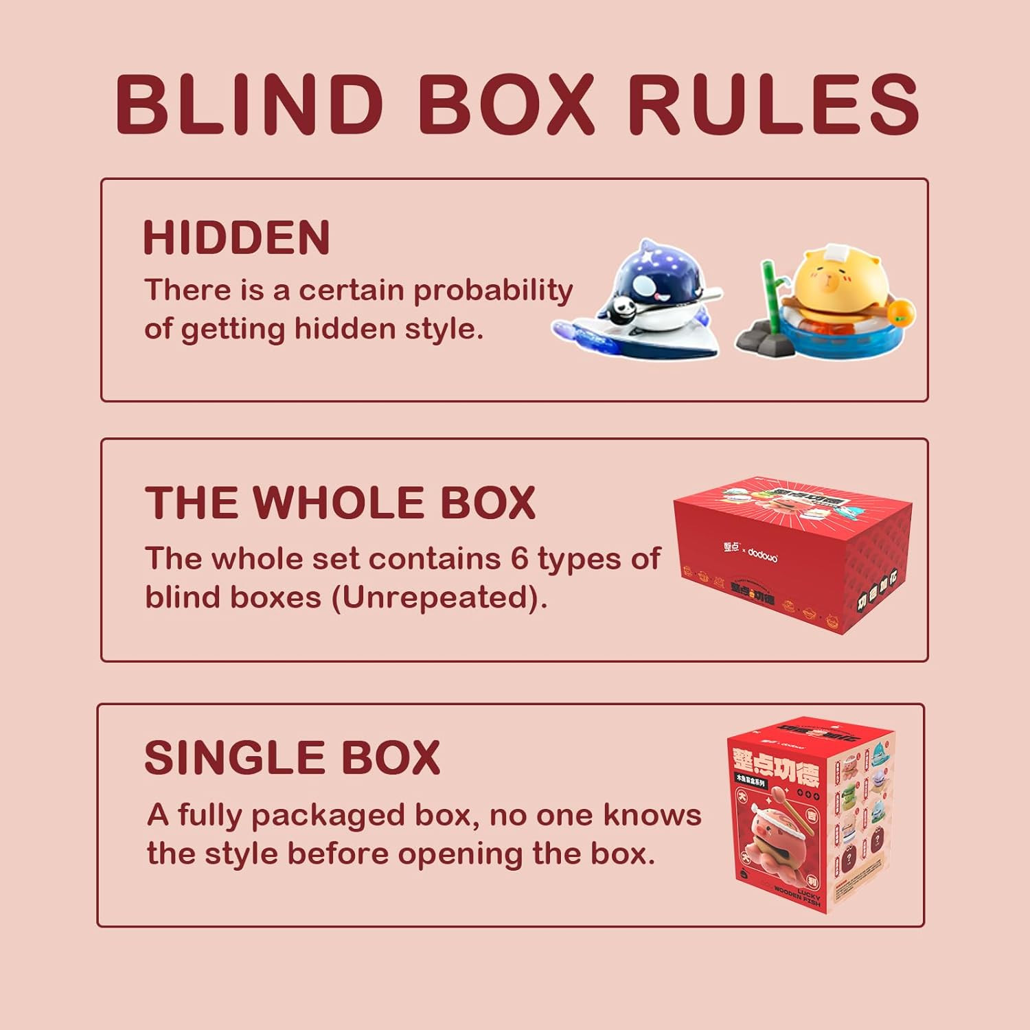 Lucky Wooden Fish Series 1PC Blind Box Random Design Cute Figures Collectible T