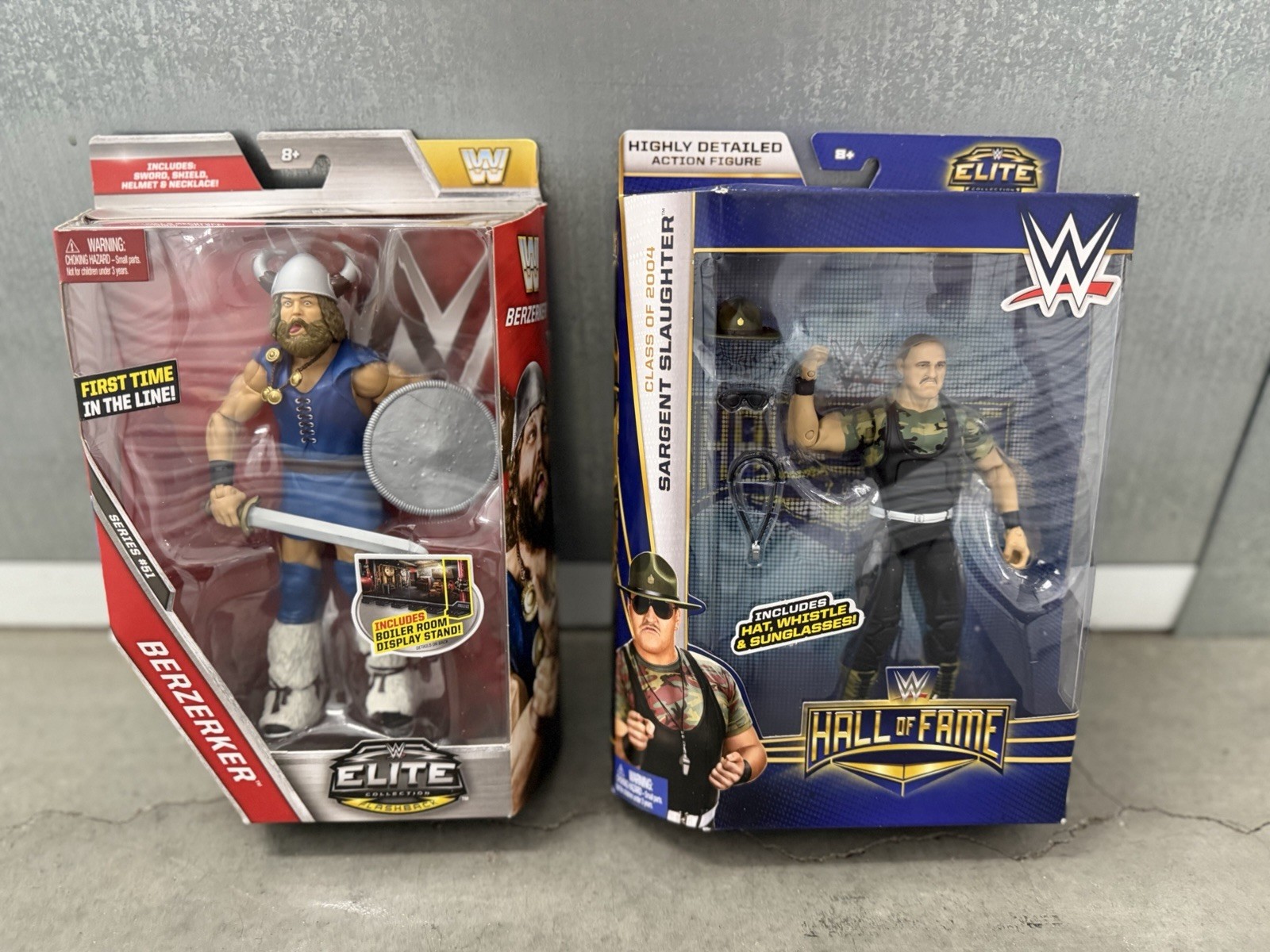 WWE Elite Sargent Slaughter Hall of Fame & Berserker Action Figures Mattel WWF