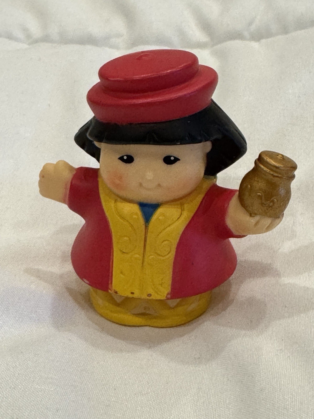 Fisher-Price Little People Figurine Red Hat Yellow Outfit Holding Gold Cup