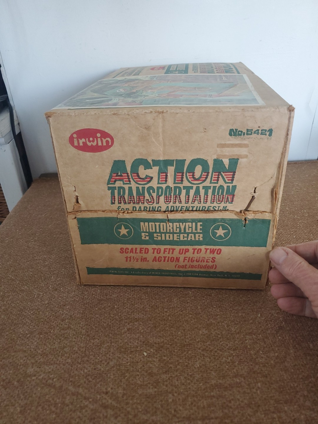 IRWIN ACTION TRANSPORTATION GREEN MOTORCYCLE AND SIDECAR ORIGINAL BOX ONLY