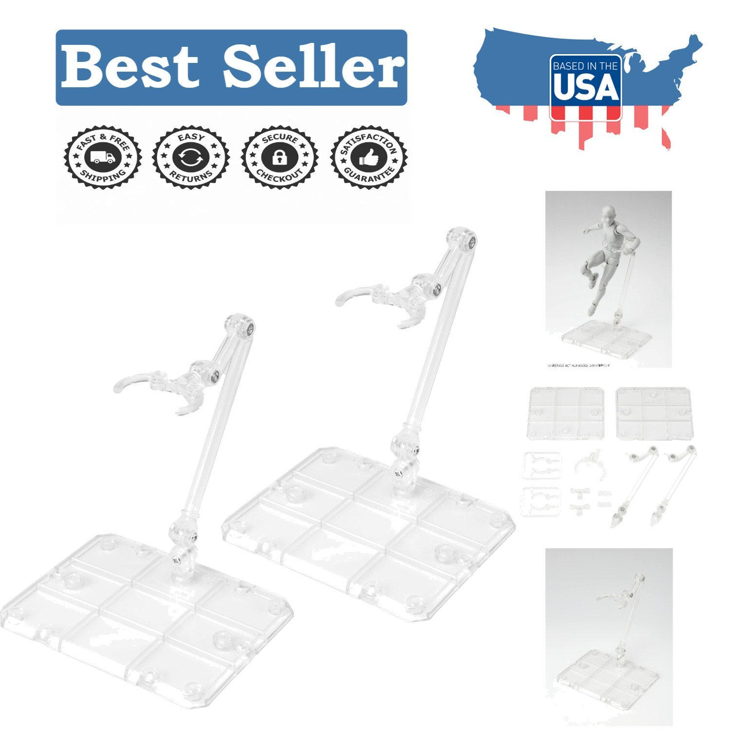 Lightweight Clear Humanoid Action Figure Stand – Adjustable Display Set