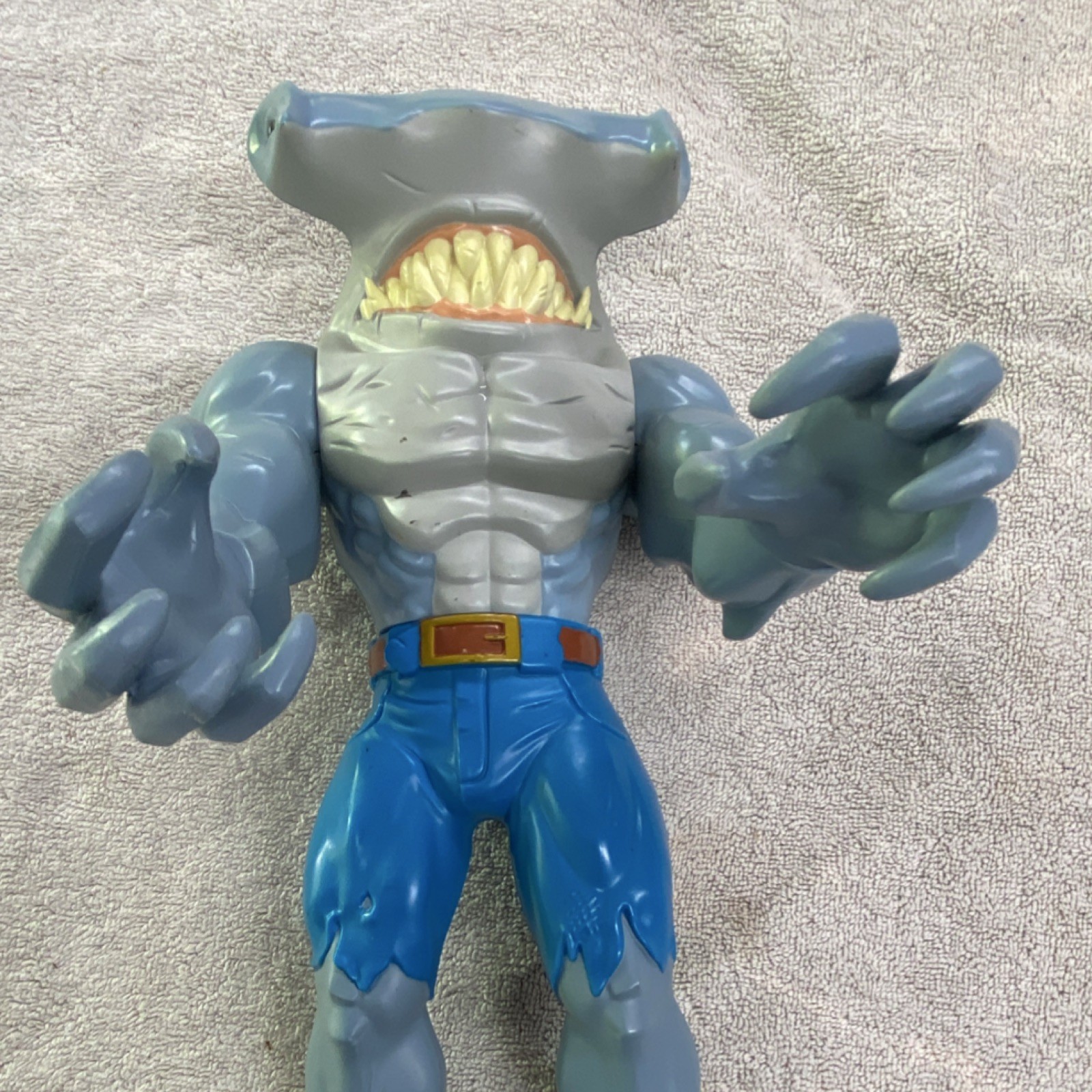 Humanoid Sharkman Action Figure Plastic Gray Blue Blue Pants Brown Belt