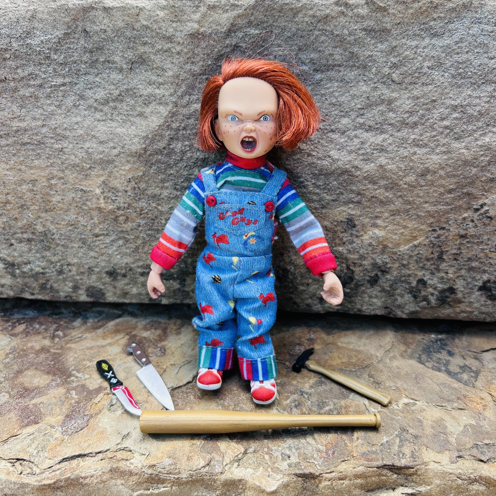 Chucky Movable Action Figure Doll 5.5” Tall with Bat 2 Knives & Hammer
