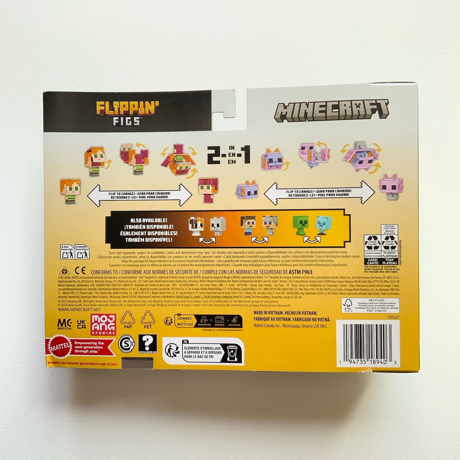 Minecraft Flippin’ Figs Alex & Axolotol 2 In 1 Flip Action Figures 2 Pack