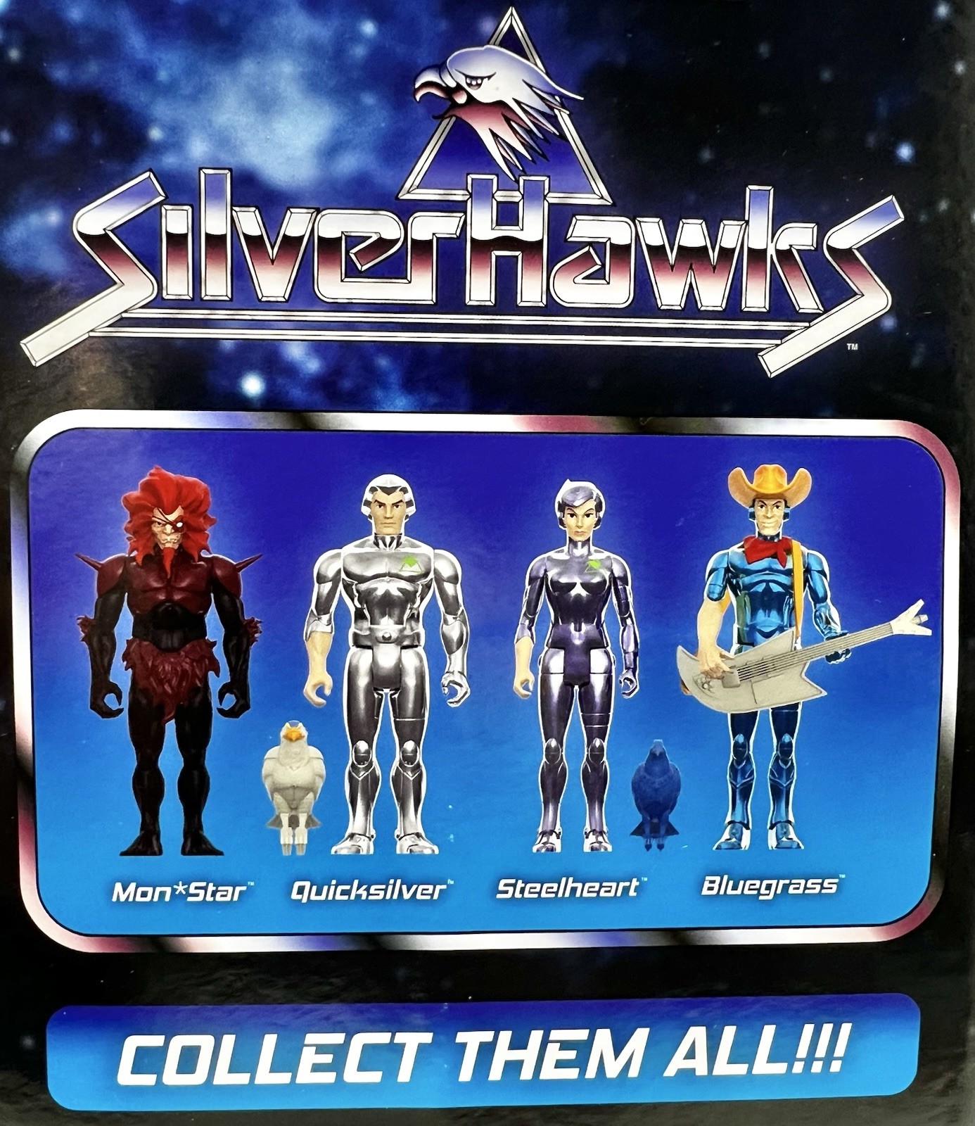 Super7 Reaction Silverhawks 4pk: MON*STAR., STEELHEART, BLUEGRASS, QUICKSILVER