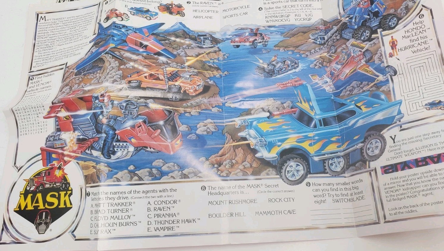 M.A.S.K. 1980s Kenner Mask Insert Poster Calendar Comic Book Lot Vintage Red