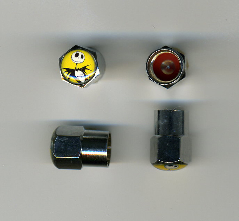 Nightmare Before Christmas 4 Chrome Plated Brass Tire Valve Caps Car Bike Jack