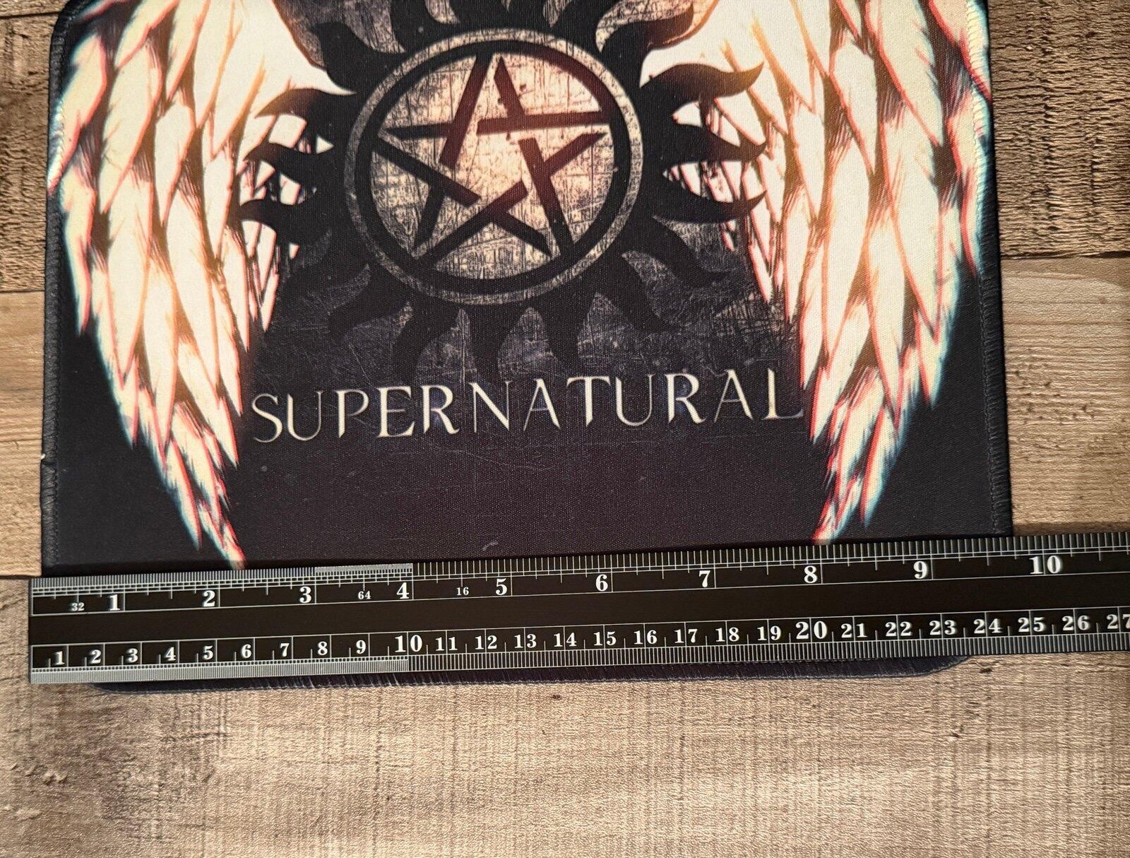 Supernatural Mouse Pad featuring angel wings & anti-possession symbol. 10×8
