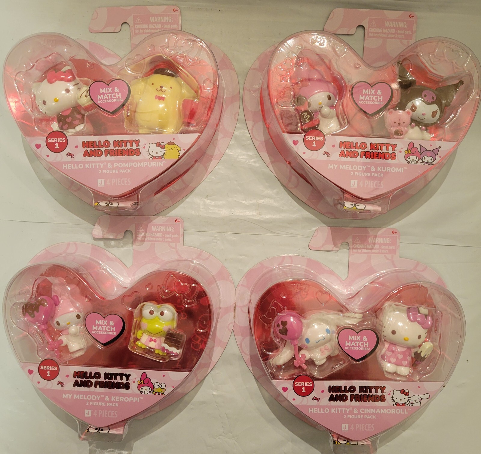 2025 Hello Kitty Valentine’s Series 1 Figures Complete Set Valentines 4 Pks