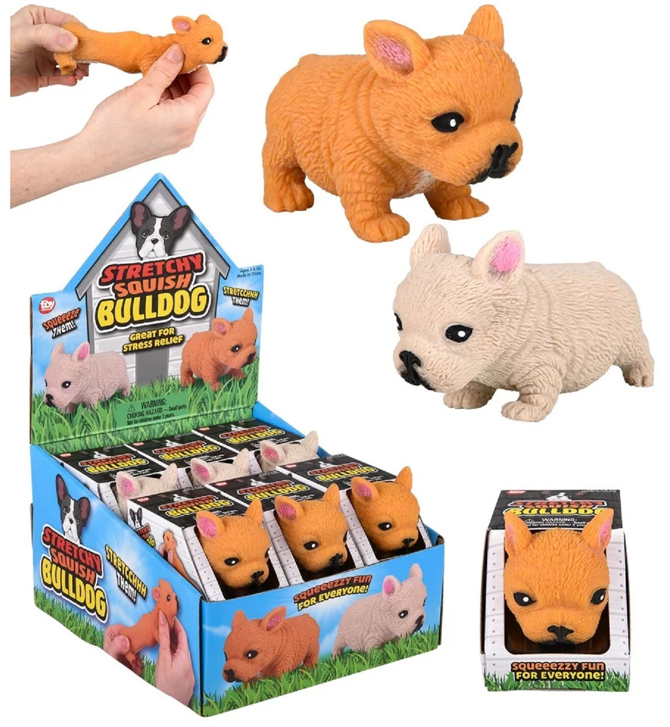 Squishy Stretchy Bulldog (2.5&Prime; to 6.5&Prime;) Rubber Fidget Sensory Toy Filled Sand