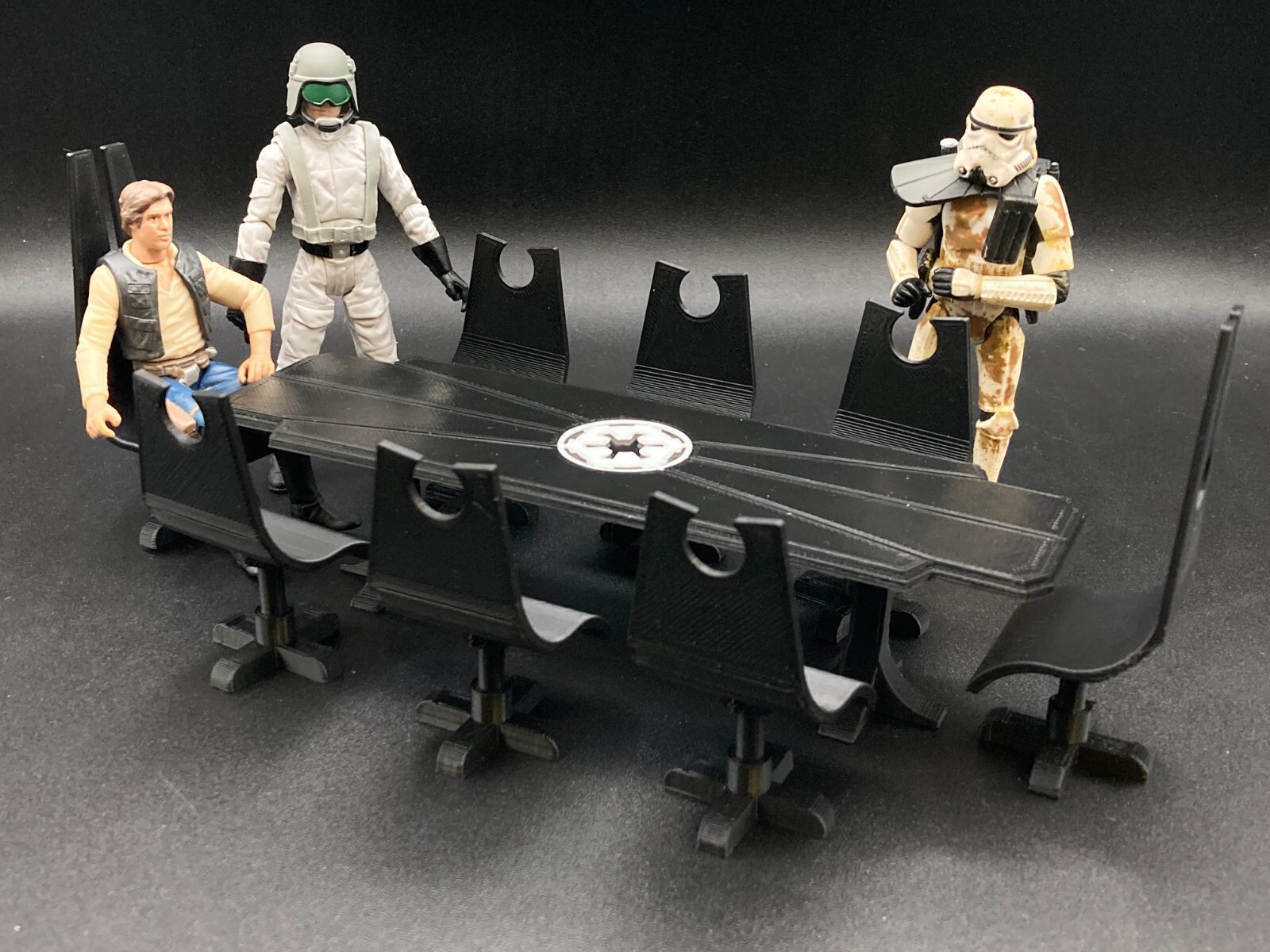 CUSTOM STAR WARS IMPERIAL TABLE 8 CHAIRS for 3.75&Prime; figure DISPLAY DIORAMA (B78)