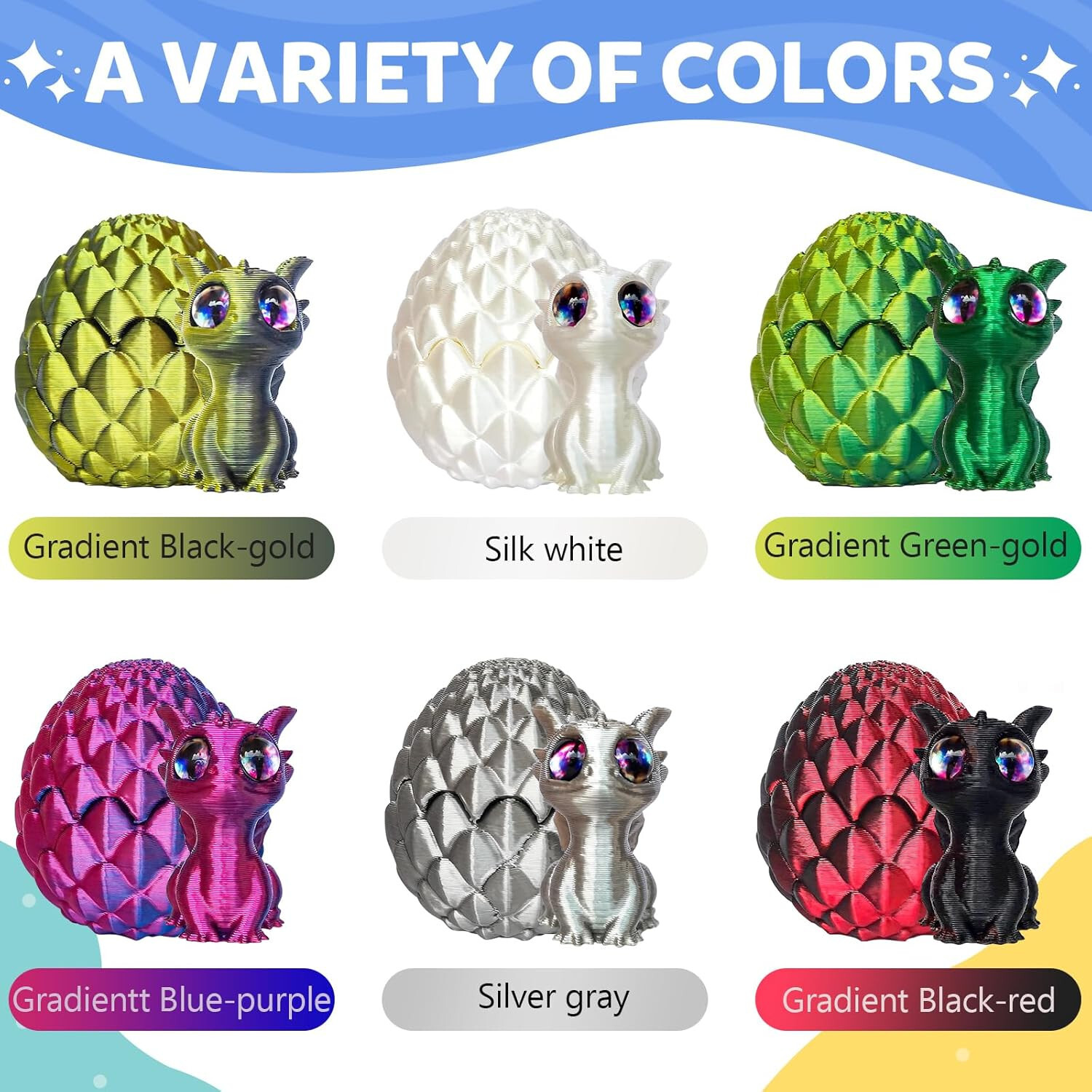6 Pcs – 3D Printed Dragon Eggs with MINI Dragon Inside, Dragon 1.22&Prime;, Egg 1.96&Prime;