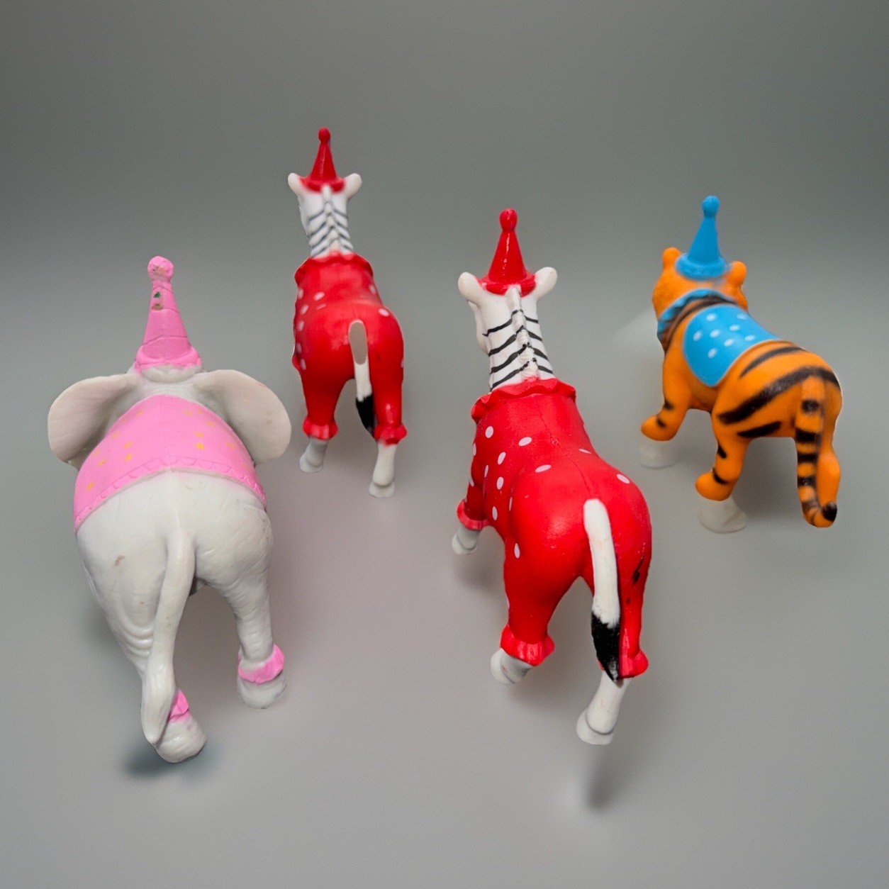 Ankyo Zoo Party Animals Playset Of 4 Cake Topper 2 Zebras, 1 Tiger, 1 Elephant