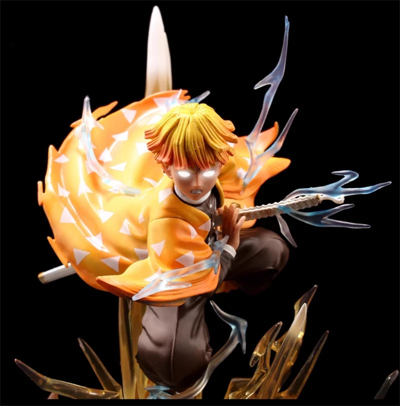 Demon Slayer Agatsuma Zenitsu LED Light Action Figure Statue High Model Toy 30cm