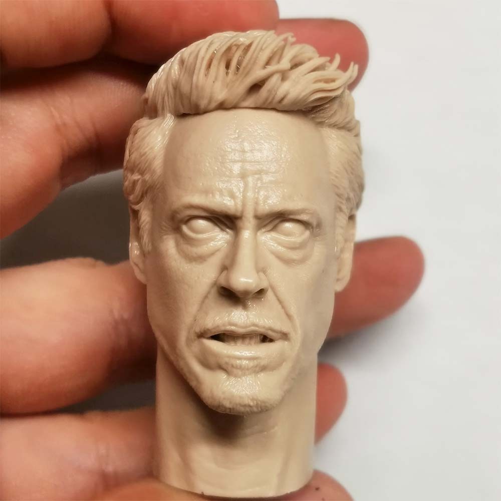 1/6 Unpainted Robert John Downey Jr Battle Damage Head Sculpt Model Fit 12in Fig