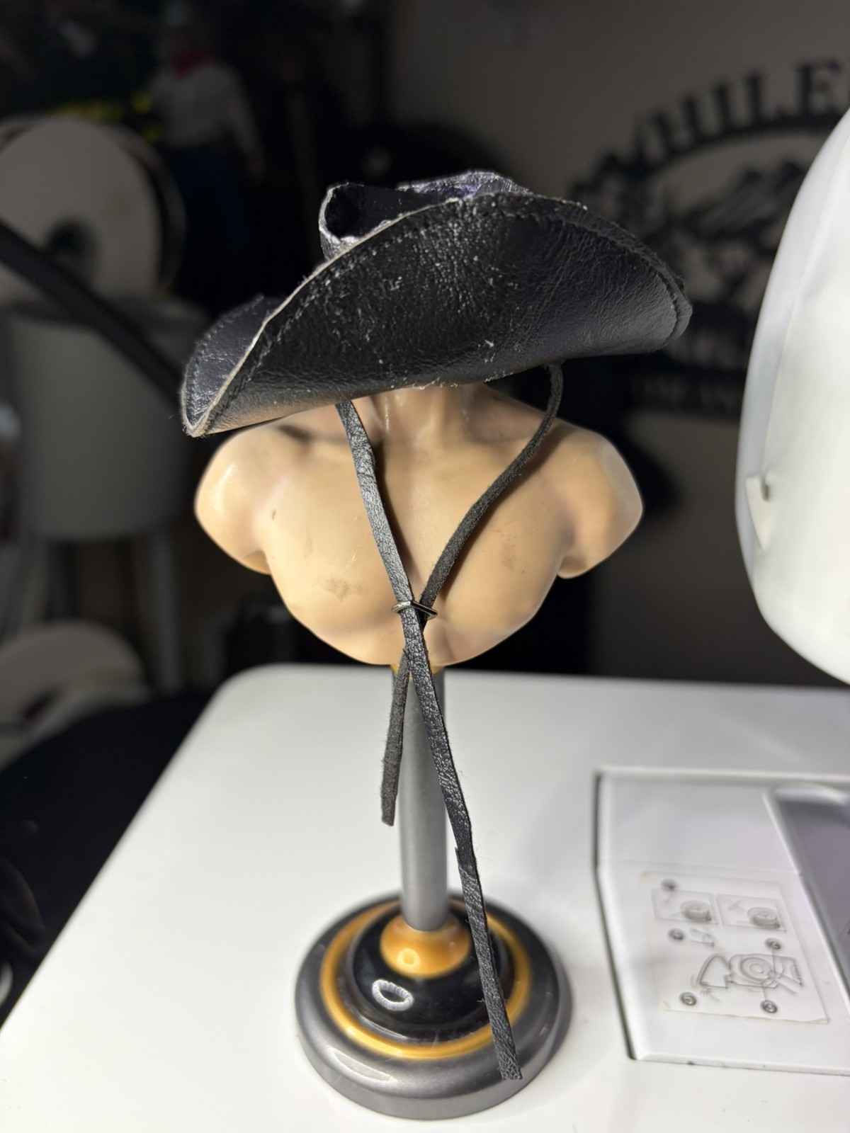 OOAK 1/6 Scale. Black Leather Western Cowboy Hat