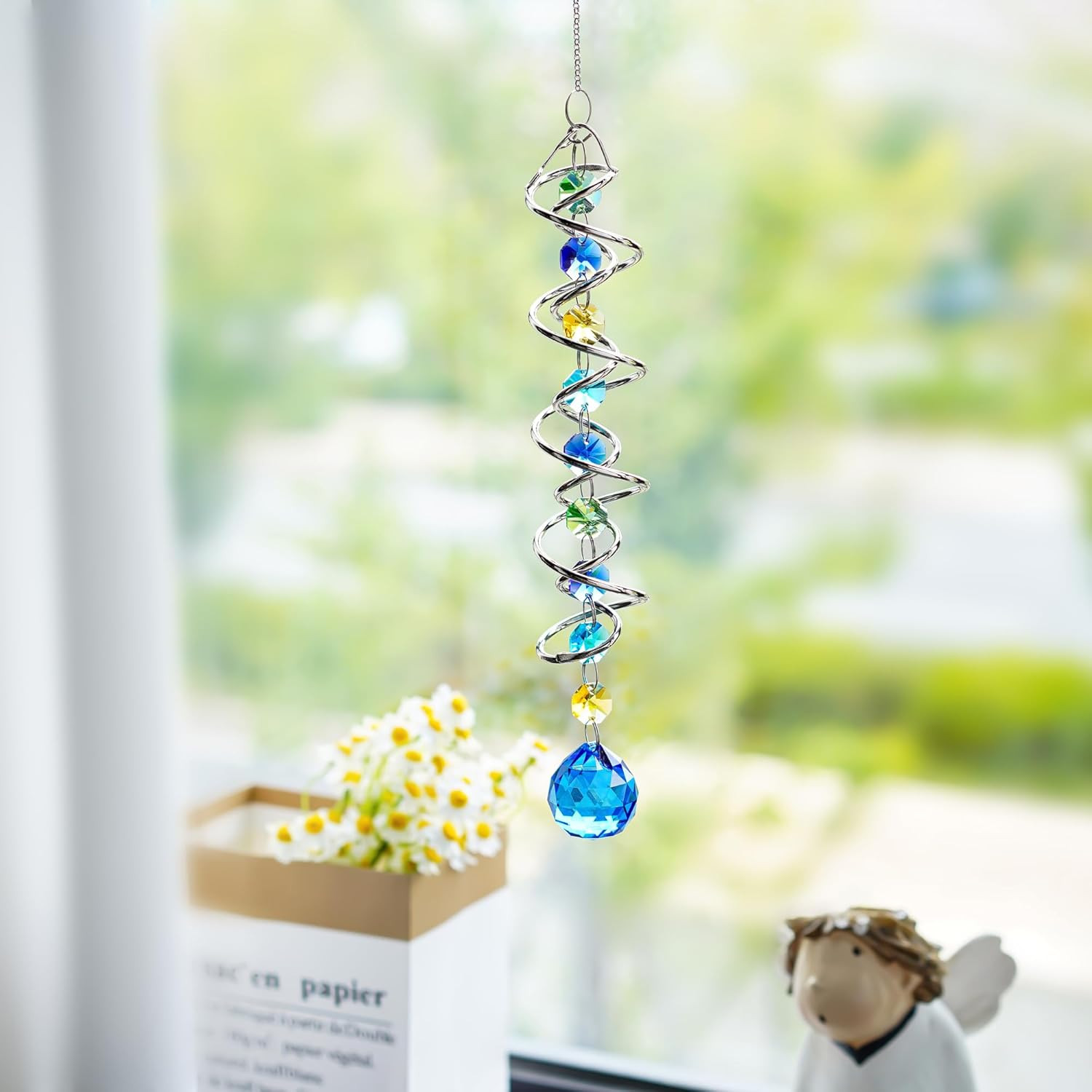 Spiral Wind Spinner Sun Catcher with Crystal Ball Indoor Outdoor Decor