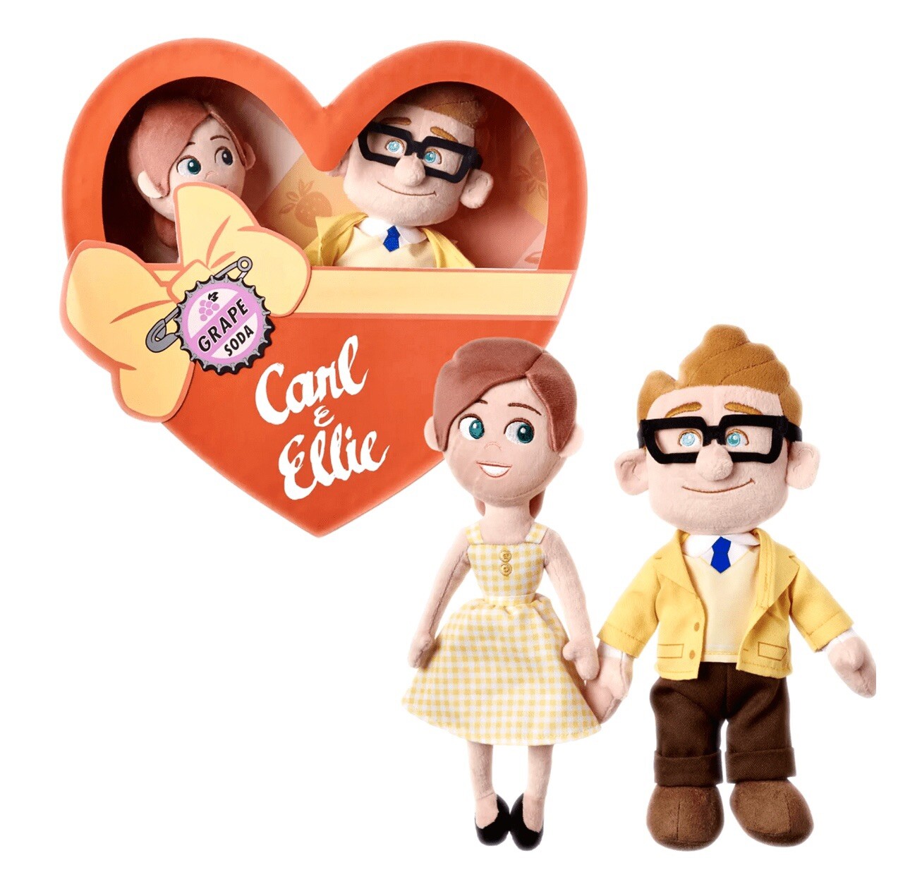 Disney Carl & Ellie Plush Doll Set Pixar Up Valentine&rsquo;s Day Heart Box 12in New