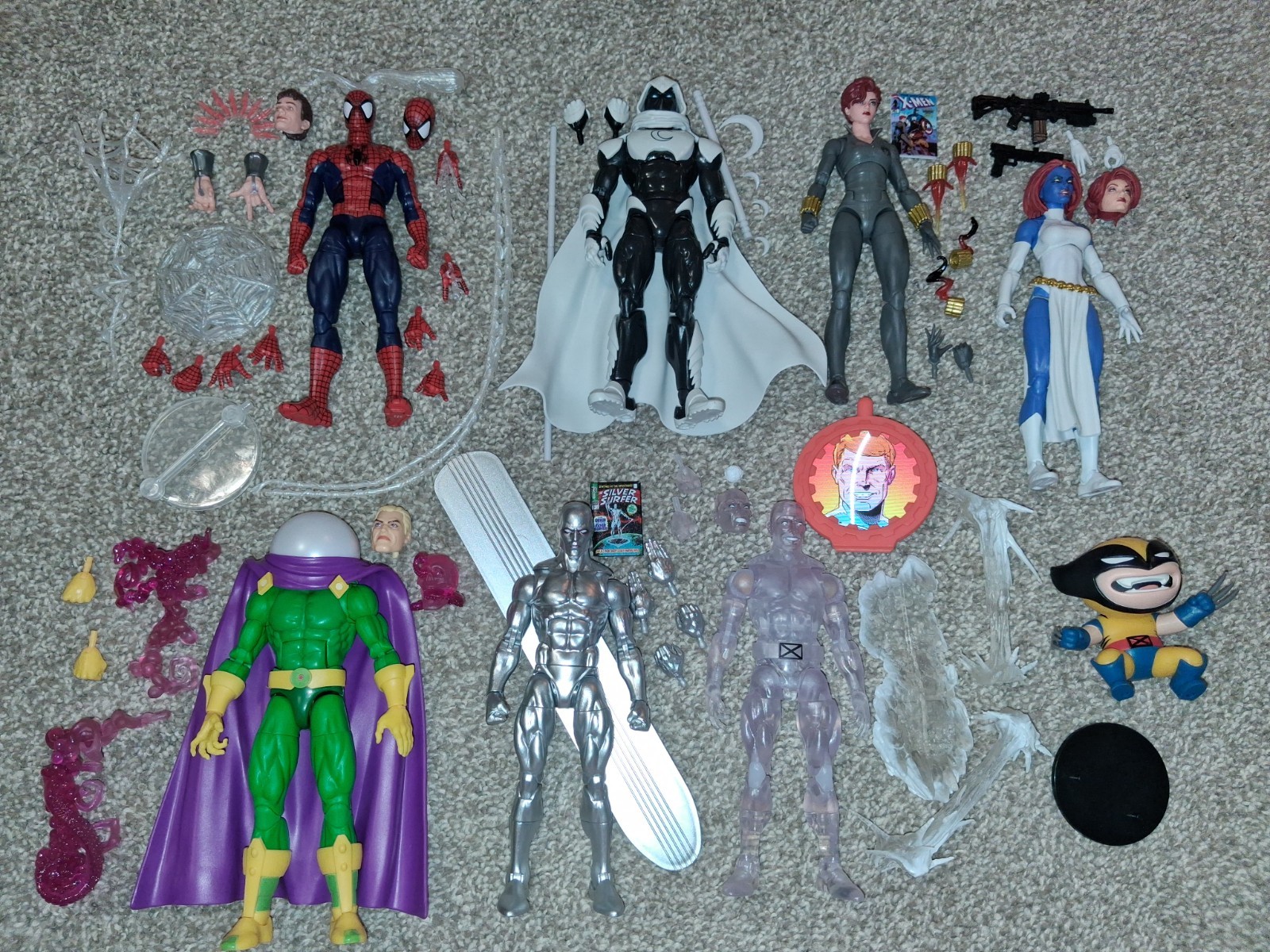 Marvel Legends Lot Mysterio Cartoon Maximum Spiderman Silver Surfer Moon Knight