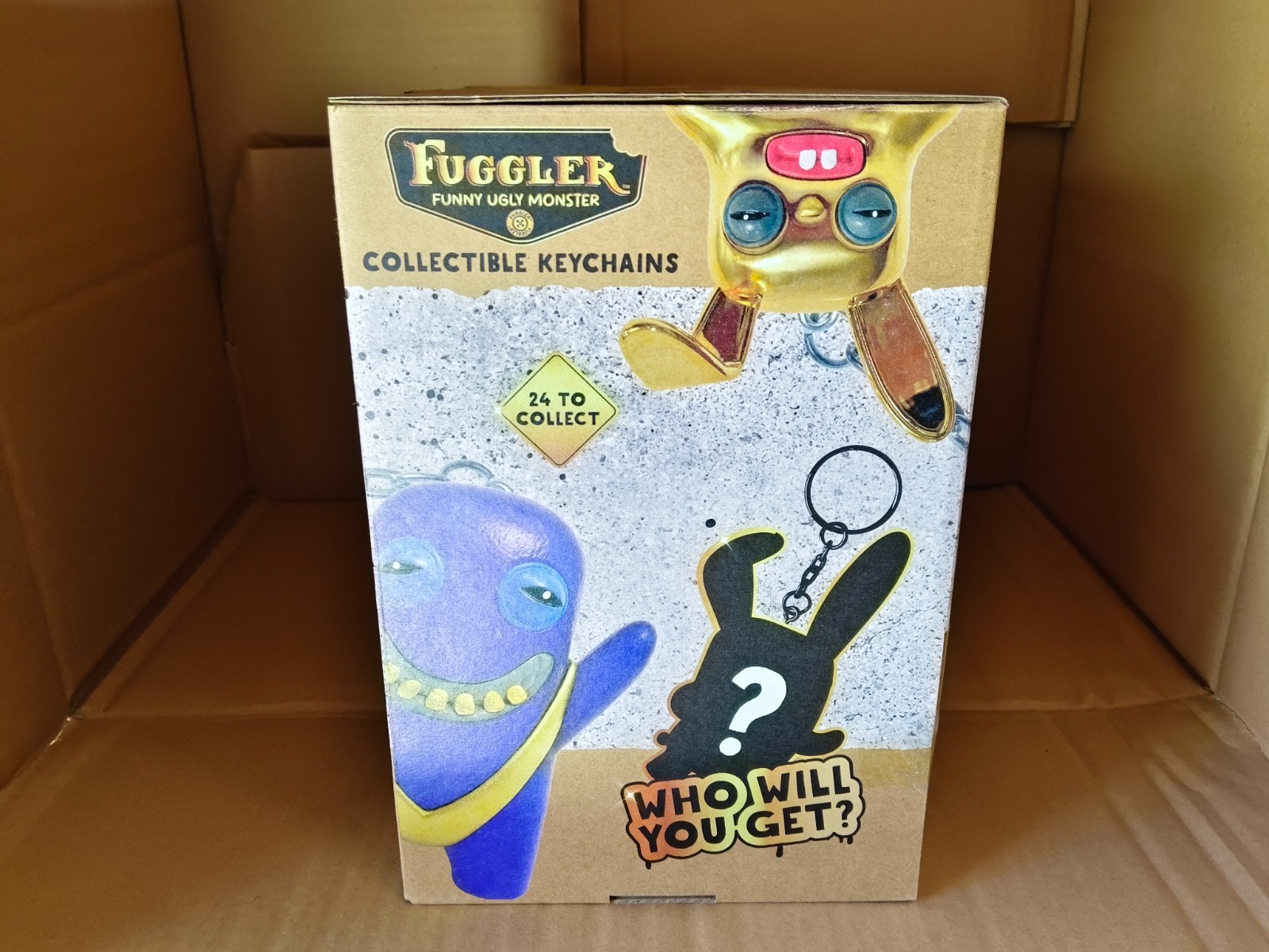 Case Of 24 Pieces Fuggler Funny Ugly Monster Collectible Keychains Gold Edition