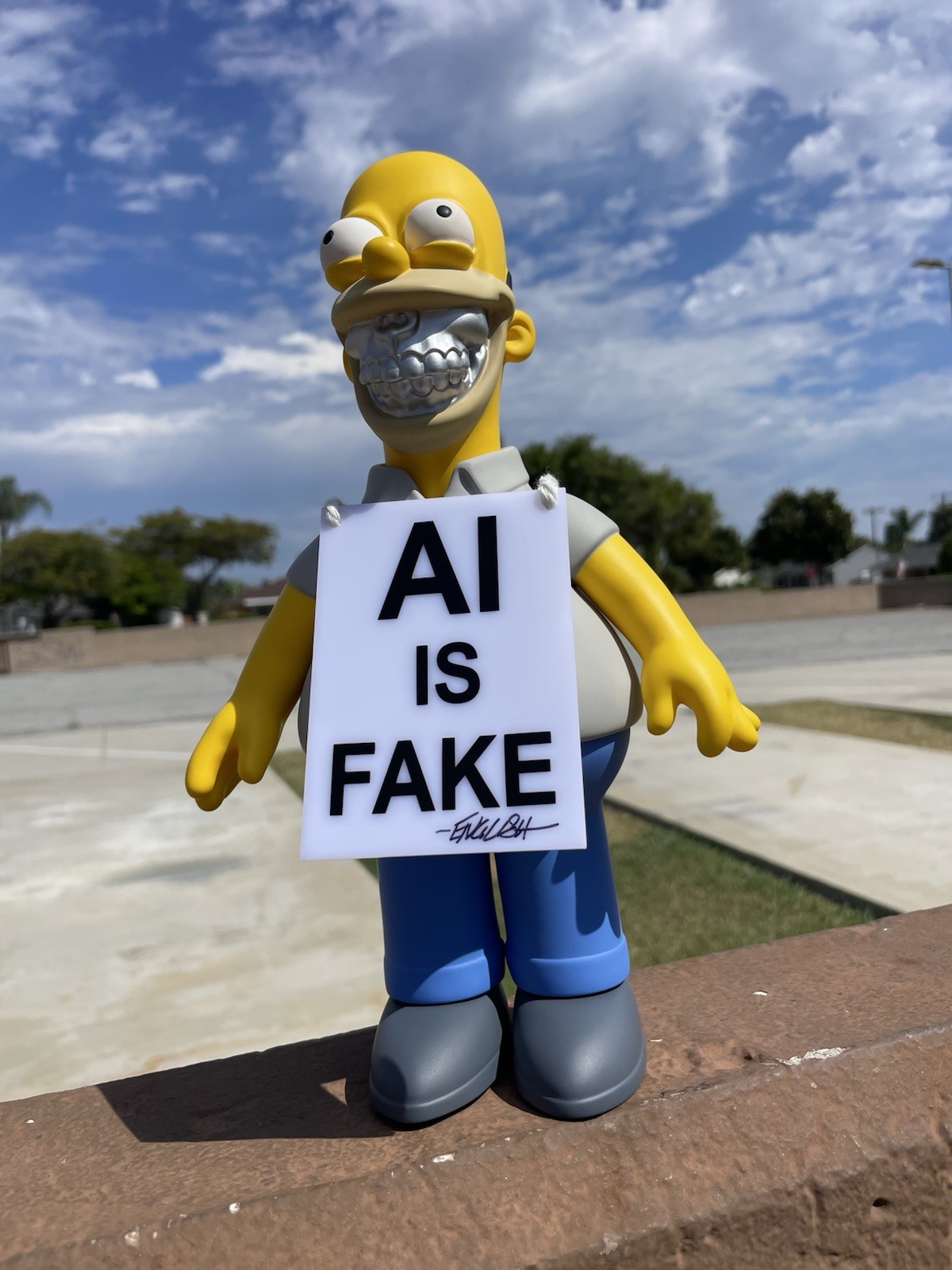 Ron English Signed Homer Simpson Silver Grin Vinyl Designer Con Exc Art Toy 1/50