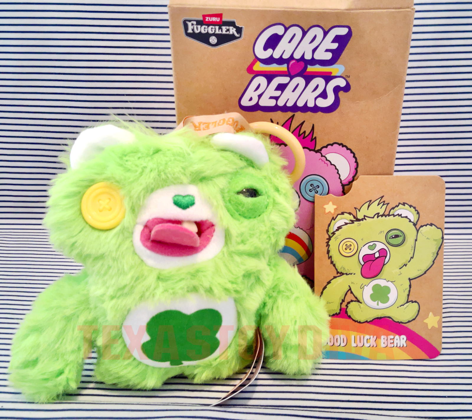 Zuru Fuggler Care Bears Good Luck Bear Plush Bag Charm Keychain 5&Prime; & Card -READ-