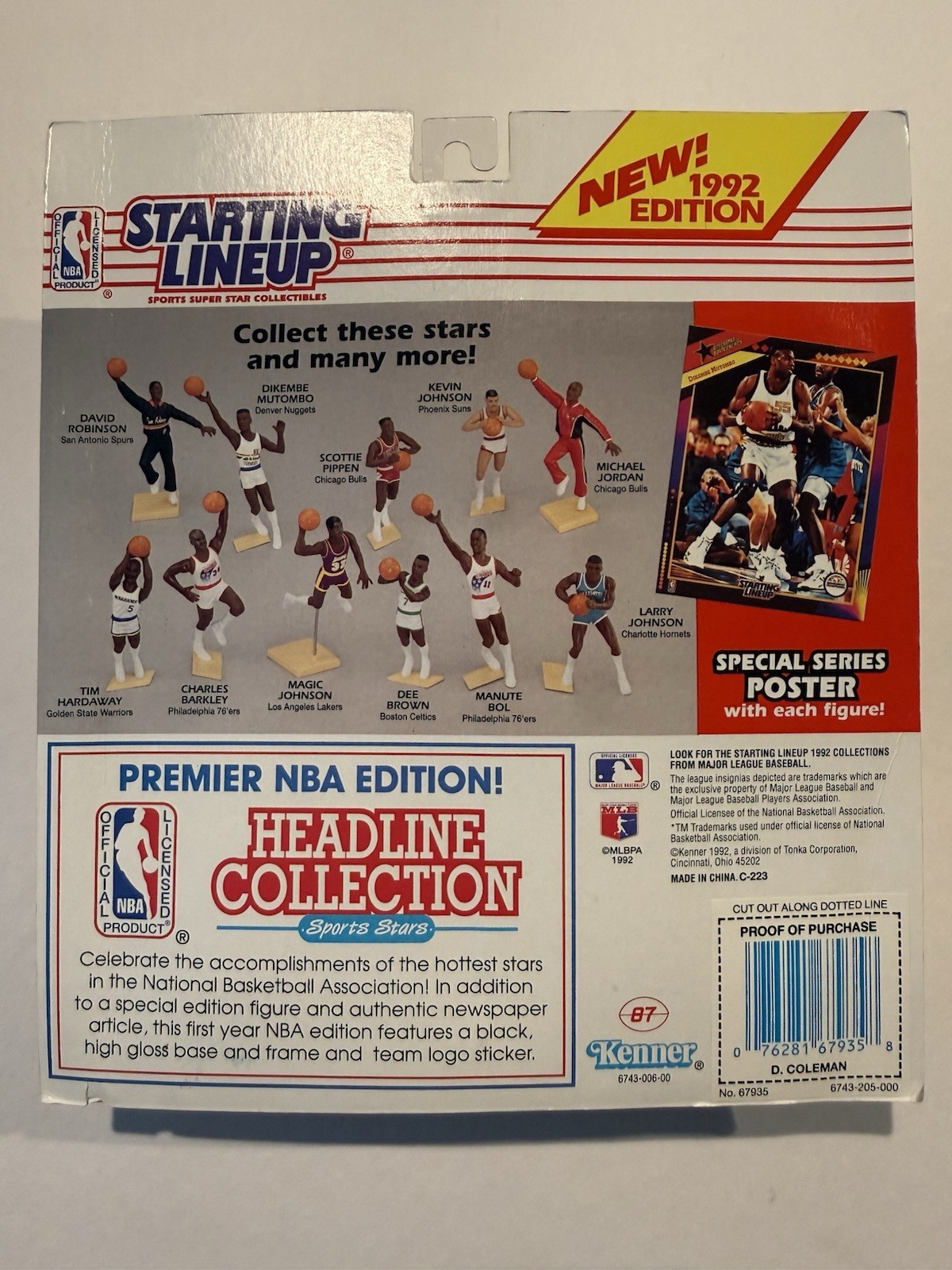 💥🏀 1992 DERRICK COLEMAN Starting Lineup, NJ Nets, NBA, Card & Poster 🏀💥